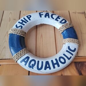 Nautical 'Aquaholic' Life Ring Wall Decor - White & Navy